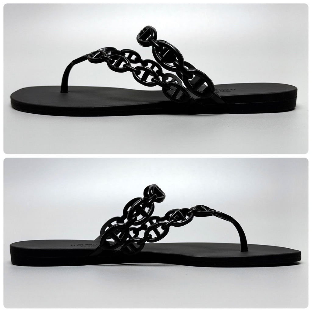 Hermes Island Sandals 38 Black Thong — view 6