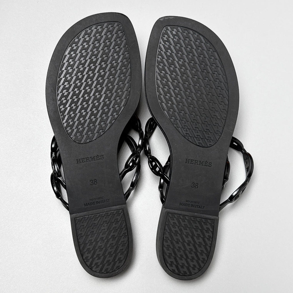Hermes Island Sandals 38 Black Thong — view 7