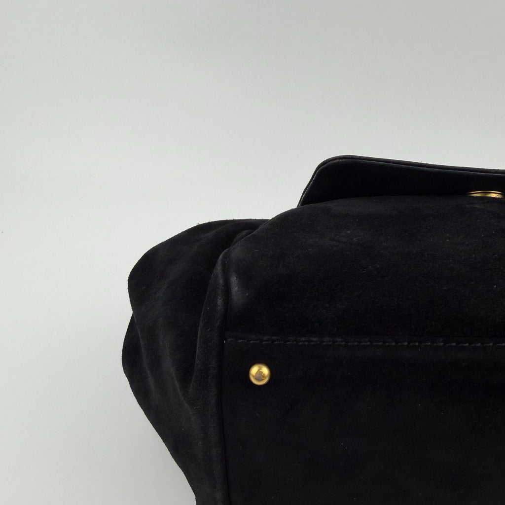 Chanel CC Logo Chain Shoulder Bag Crossbody Black Suede Vintage — view 9
