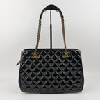 Chanel CC Logo Quilted Chain Shoulder Bag Black Enamel Vintage — view 4