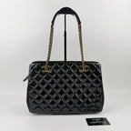 Chanel CC Logo Quilted Chain Shoulder Bag Black Enamel Vintage — view 3