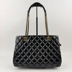 Chanel CC Logo Quilted Chain Shoulder Bag Black Enamel Vintage — view 5