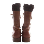 Chanel Lace Up Combat Boots Middle Heels Leather CC Logo Embroidery 37 Brown BB — view 3