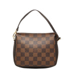 Louis Vuitton Damier Trousse Makeup Pouch Mini Handbag Brown Leather