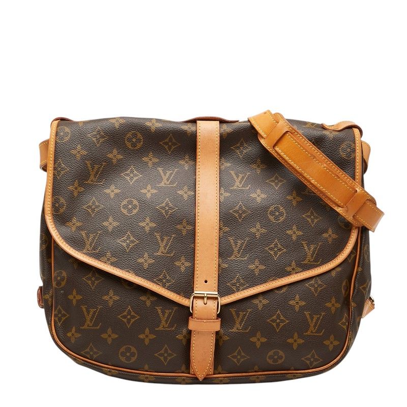 Louis Vuitton Monogram Saumur 35 Crossbody Shoulder Bag Brown Leather