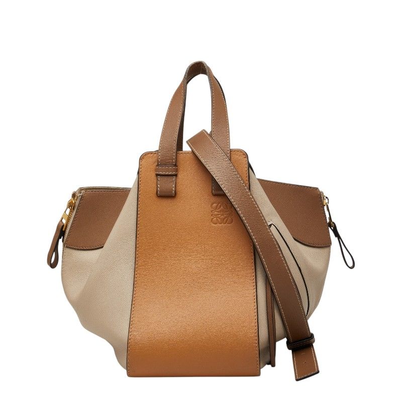 Loewe Anagram Hammock Small Shoulder Bag Drawstring 2-Way Beige Brown Leather