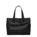 Chanel CC Logo New Travel Line Tote MM Black Nylon Leather
