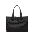 Chanel CC Logo New Travel Line Tote MM Black Nylon Leather