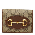 Gucci GG Supreme Horsebit Bifold Wallet Compact Beige Brown Leather