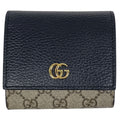 Gucci Double Bicolor Compact Wallet GG Supreme Bifold Beige Black