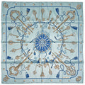 Hermes Carre 90 Key Pattern Key Scarf Silk Blue Brown