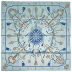 Hermes Carre 90 Key Pattern Key Scarf Silk Blue Brown