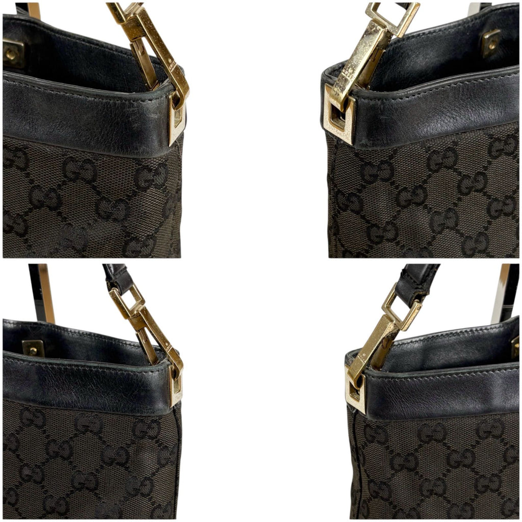 Gucci GG Canvas Shoulder Bag Black Leather — view 5