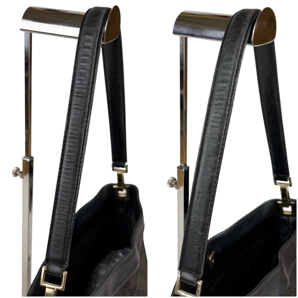 Gucci GG Canvas Shoulder Bag Black Leather — view 7