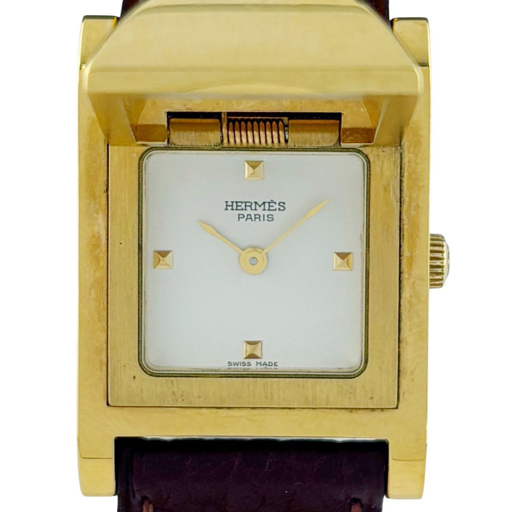 Hermes Medall Watch SS Leather Quartz White