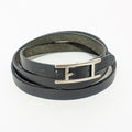 Hermes Hapi 3 Leather Black Silver Bracelet