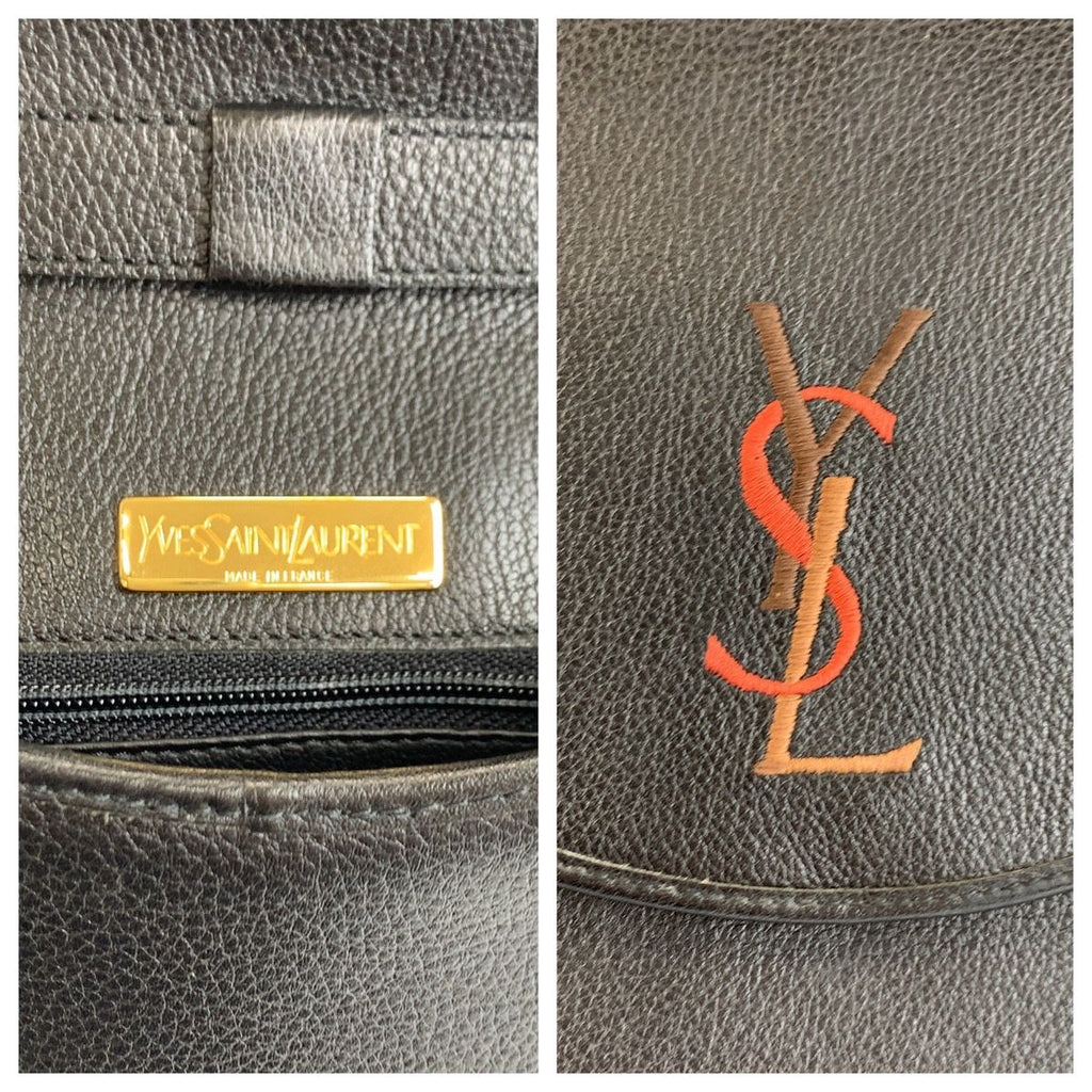 Saint Laurent Yves Vintage YSL Black Leather Shoulder Bag Pochette — view 3