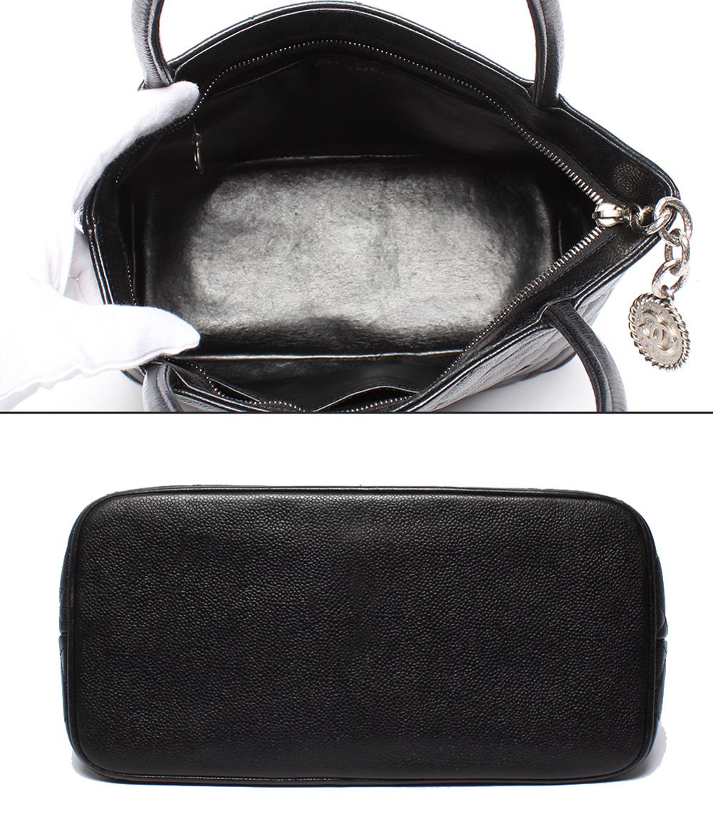 Chanel Tote Silver Quilted Caviar Leather Reprint CC Logo — view 3