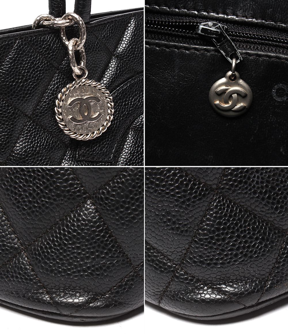 Chanel Tote Silver Quilted Caviar Leather Reprint CC Logo — view 8