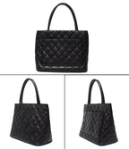 Chanel Tote Silver Quilted Caviar Leather Reprint CC Logo — view 2