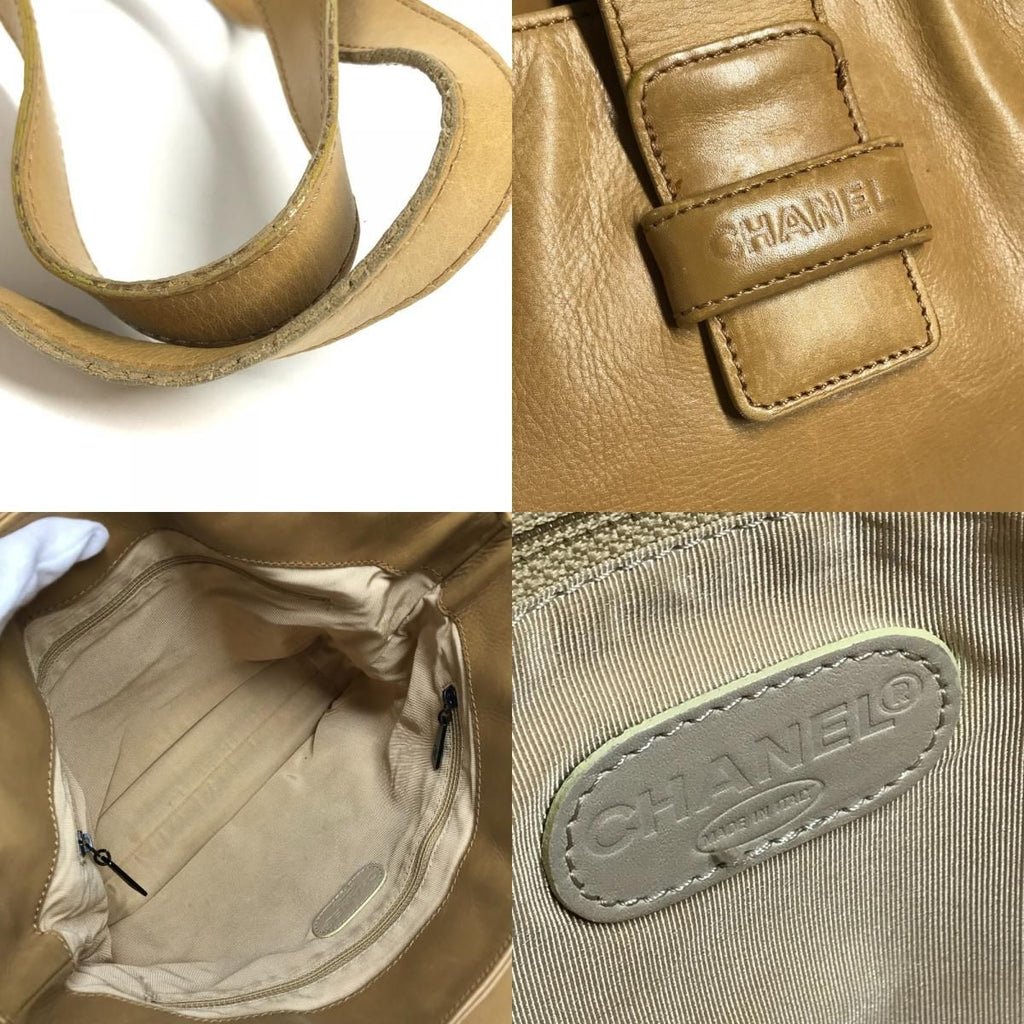 Chanel Shoulder Bag Logo Leather Beige — view 8