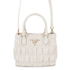 Prada Gathered Logo Leather 2-Way Shoulder Bag White