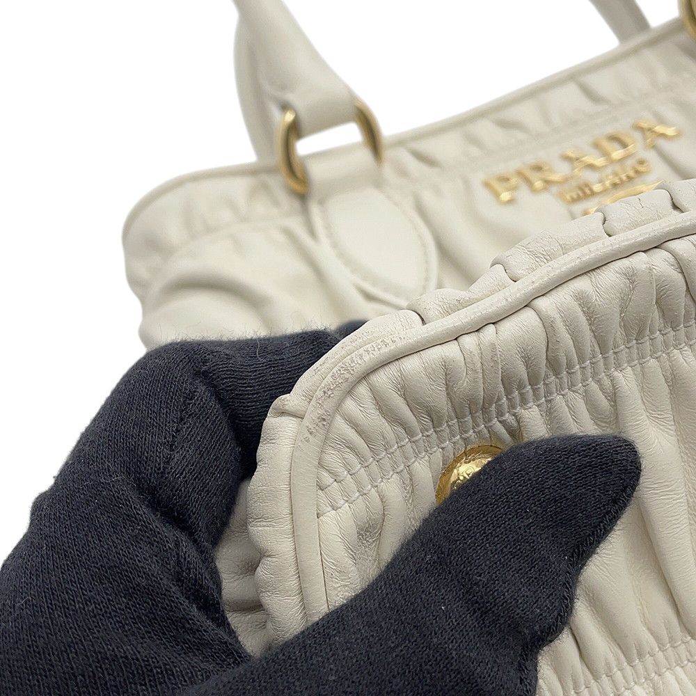Prada Gathered Logo Leather 2-Way Shoulder Bag White — view 8
