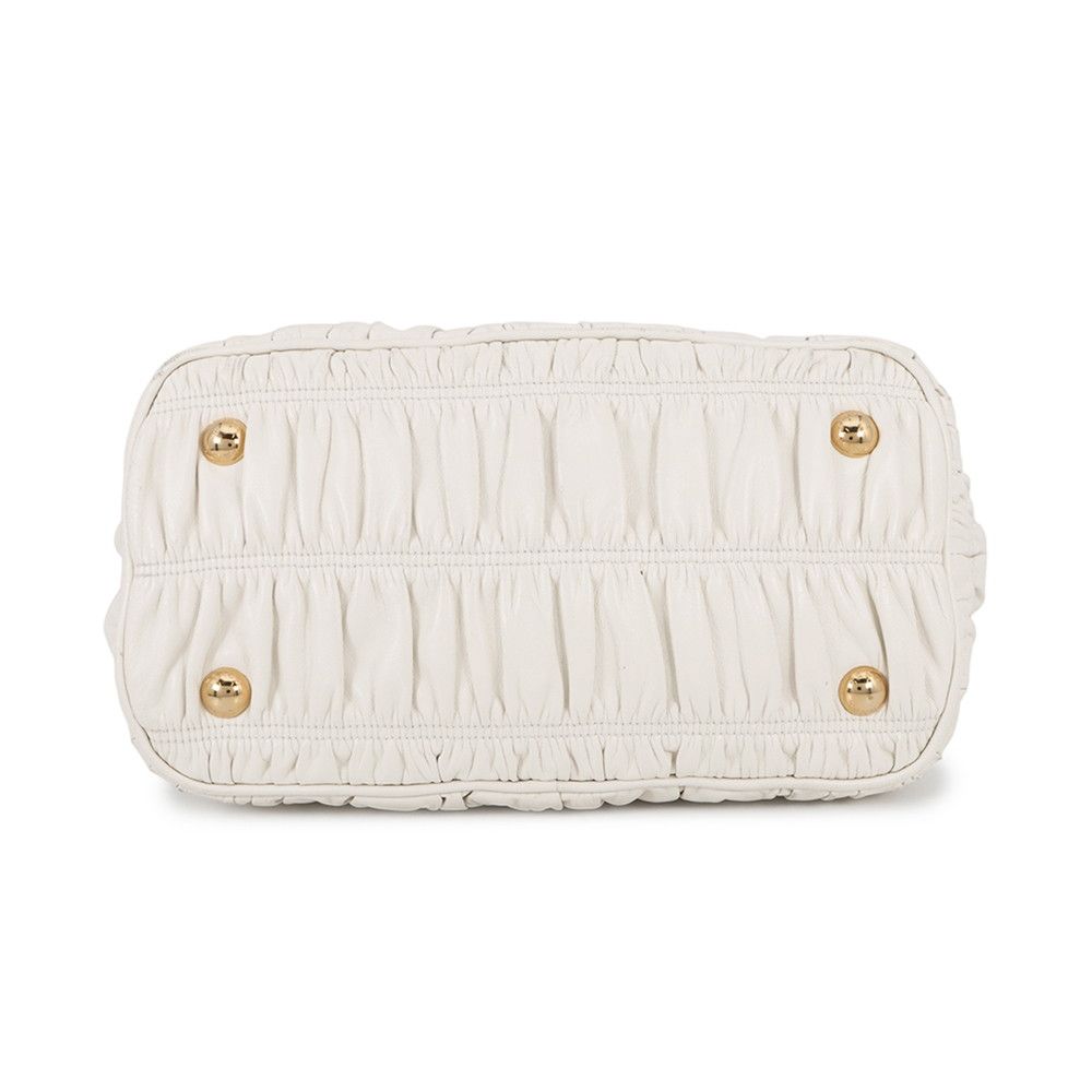 Prada Gathered Logo Leather 2-Way Shoulder Bag White — view 3