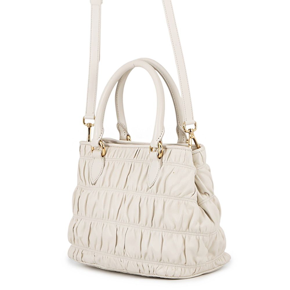 Prada Gathered Logo Leather 2-Way Shoulder Bag White — view 2
