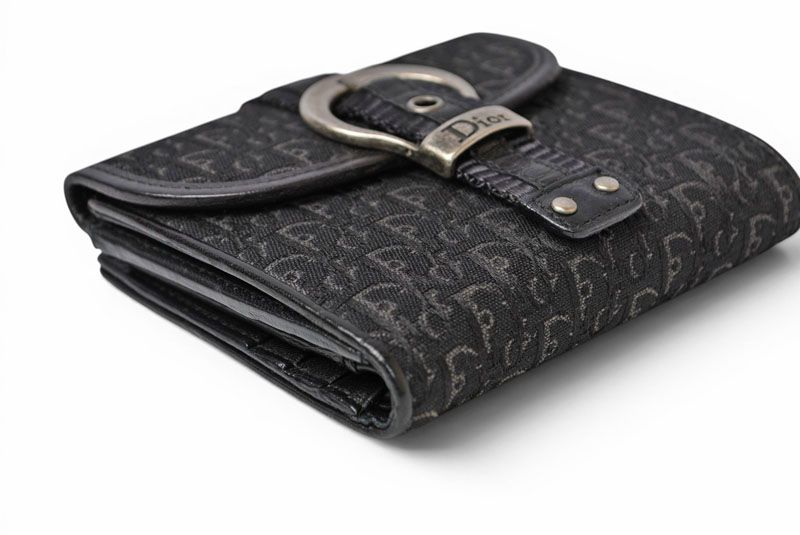 Dior Trifold Wallet Folded Trotter Jacquard Black Vintage — view 3