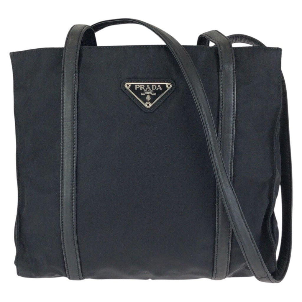 Prada Tessuto Black Silver Nylon Leather Shoulder Bag