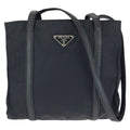 Prada Tessuto Black Silver Nylon Leather Shoulder Bag