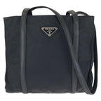 Prada Tessuto Black Silver Nylon Leather Shoulder Bag