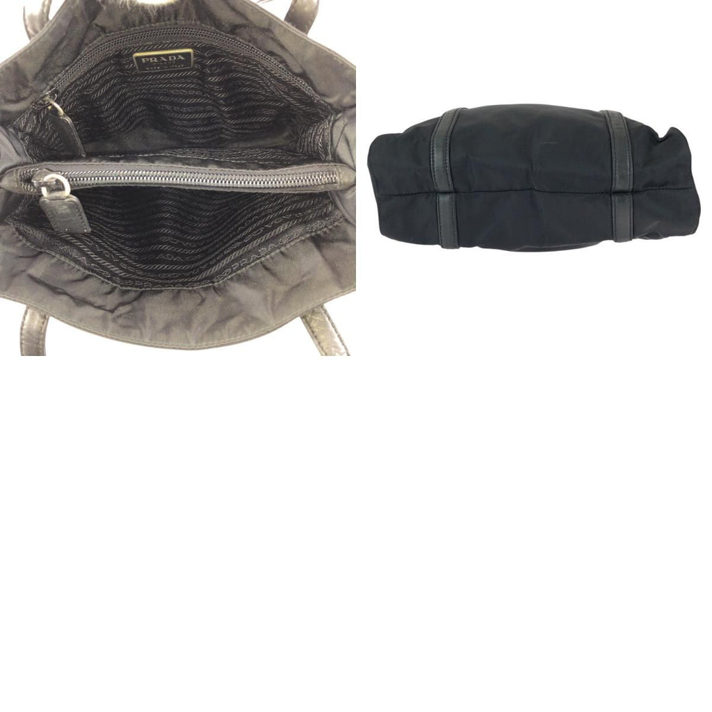 Prada Tessuto Black Silver Nylon Leather Shoulder Bag — view 9