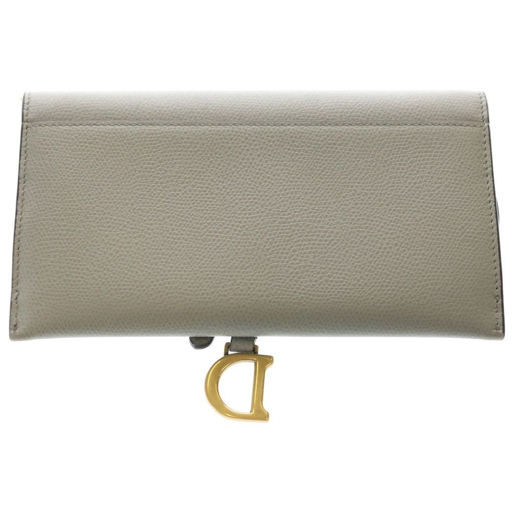 Dior Saddle Chain Wallet Card Case Gray Leather Gold — view 2