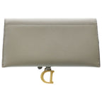 Dior Saddle Chain Wallet Card Case Gray Leather Gold — view 2