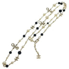 Chanel CC Logo Faux Pearl Long Necklace White Black Gold — view 2