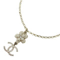 Chanel CC Logo Rhinestone Flower Metal Strass Pearl Chain Necklace Gold