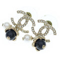 Chanel Earrings CC Logo Rhinestone Metal Strass Pearl