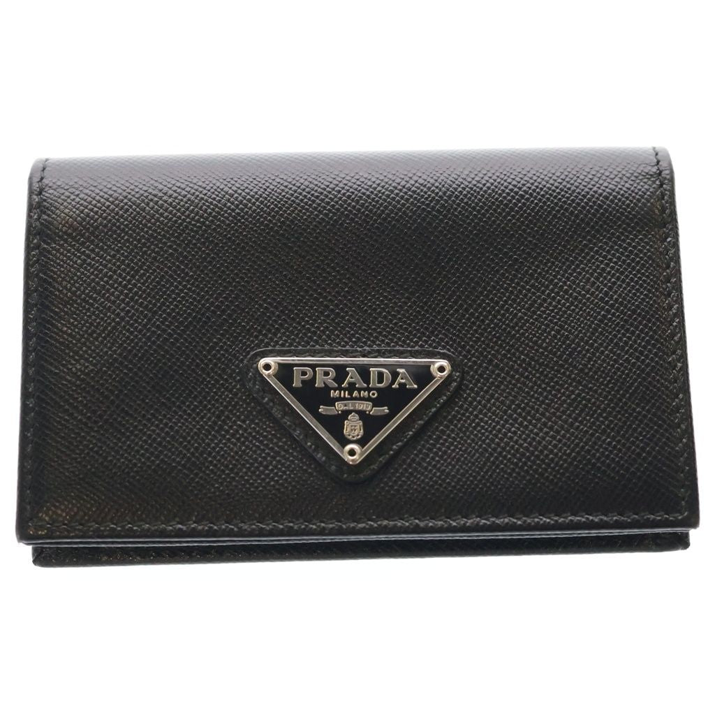 Prada Saffiano Triangle Card Case Business Holder Black