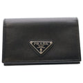 Prada Saffiano Triangle Card Case Business Holder Black