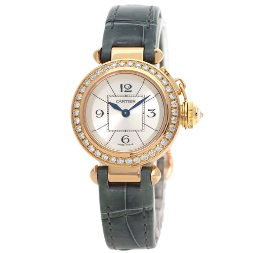 Cartier Miss Pasha Bezel Diamond Watch 18k Pink Gold Leather