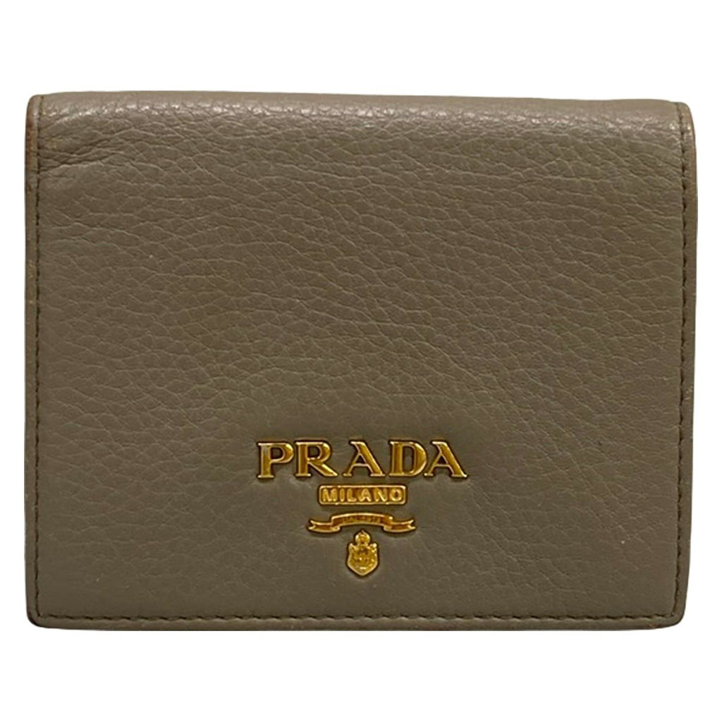 Prada Bifold Wallet Gray Beige Leather