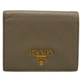 Prada Bifold Wallet Gray Beige Leather