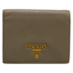 Prada Bifold Wallet Gray Beige Leather