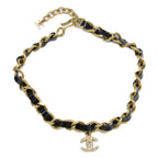 Chanel Gold Black Patent Tape Choker Necklace