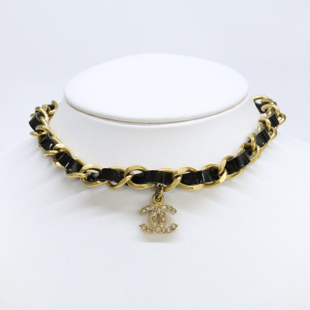 Chanel Gold Black Patent Tape Choker Necklace — view 9