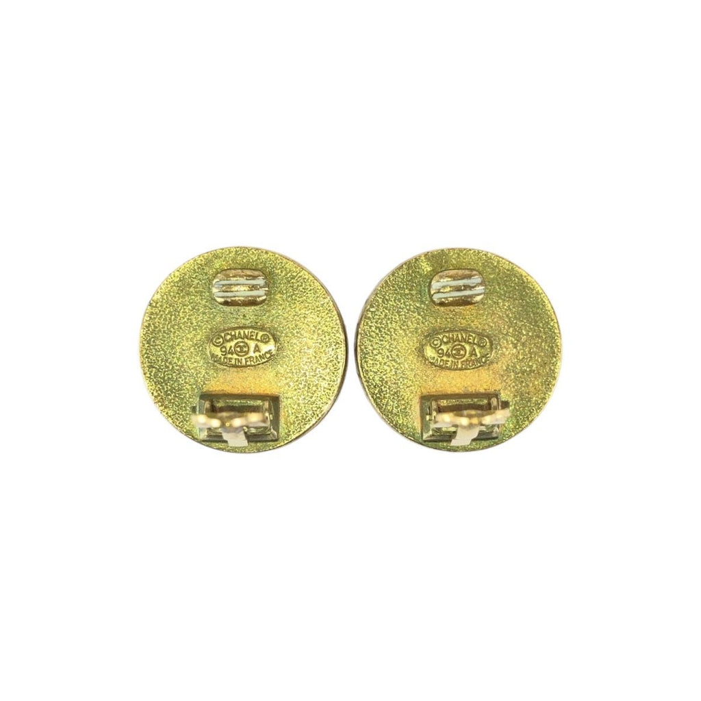 Chanel Vintage CC Logo Black Gold Plated Earrings 94 — view 4