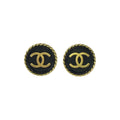 Chanel Vintage CC Logo Black Gold Plated Earrings 94
