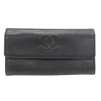 Chanel Wallet Caviar Leather Charcoal Gray Flap Type Logo Adult